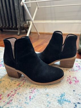 Women's Black Suede Ankle Booties with Block Heel
